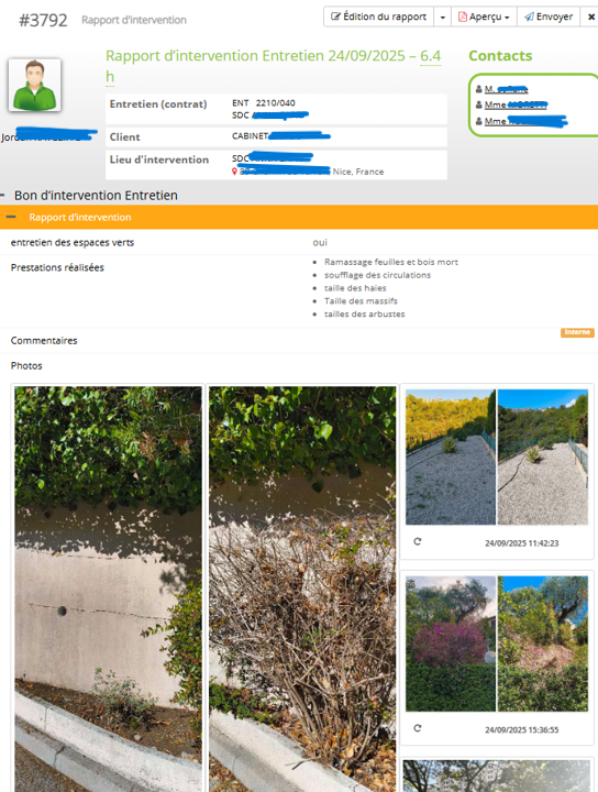 rapport d'intervention d'entretien de copropriété avec photo